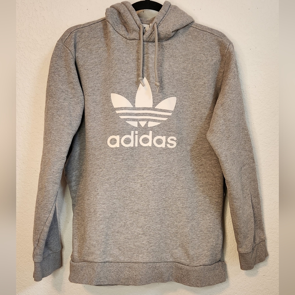 Adidas with Trifoil Gray Hoodie with Two Side Zip Pocket, Size M